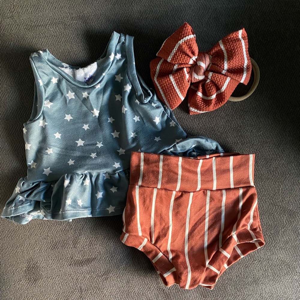 Stars and Stipes Peplum and Bummies with bow